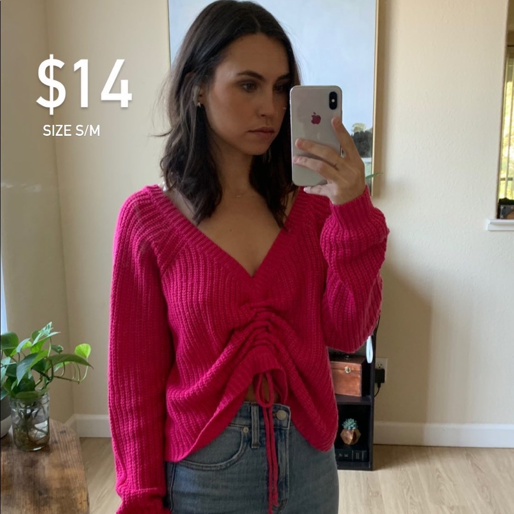 Pink cinched sweater